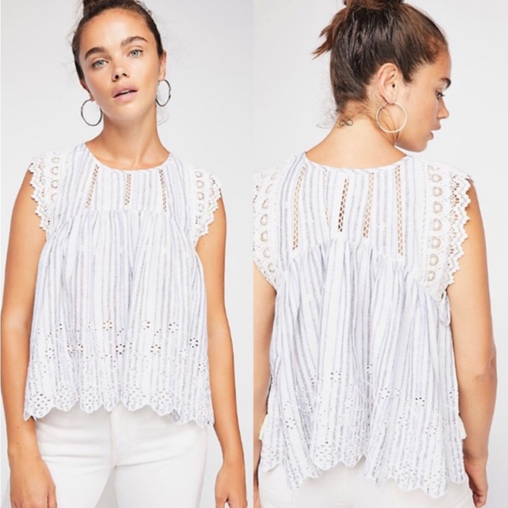 Free People Blue &‎ White Striped Open Side Top, Size M